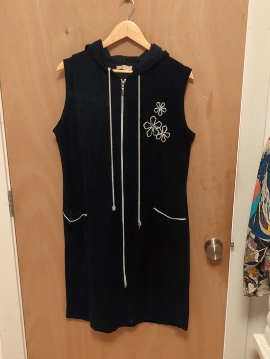 Other - Sweet Terry Cloth Navy Blue Swimsuit Cover Up with Flower Embroidery